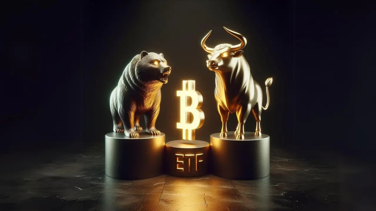 Golden Image of Bull and Bear protecting Bitcoin ETF