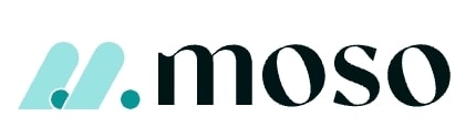 Moso logo in blue and black with white background