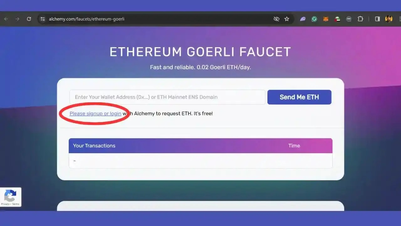 Website showing Ethereum Goerli Faucet