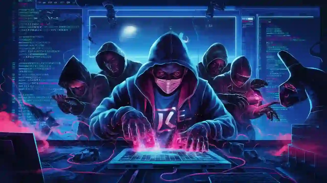 An image showing a group of hackers doing a scam