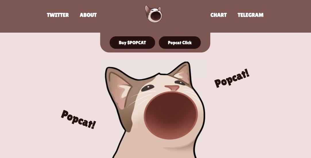 Popcat website showing how it looks like with the Oatmeal cat in the middle.